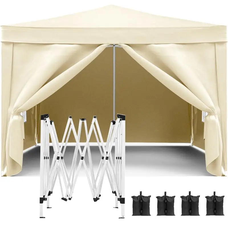 

10'x10' Folding Canopy with 4 Sidewalls - Outdoor Event Shelter, UPF 50+ Portable Gazebo Tent for Parties, Beach, Camping,