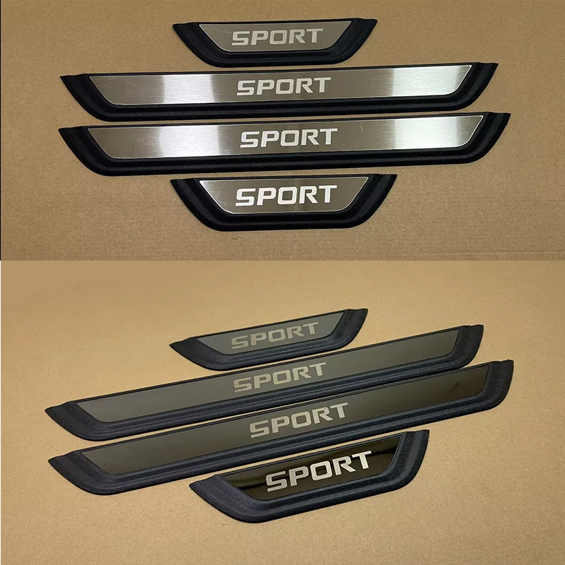 ABS Stainless Steel SPORT Car Door Sill Kick Scuff Plate Protector Trims Guard Pedal Cover Car Styling Self-adhesive Plastic Bas
