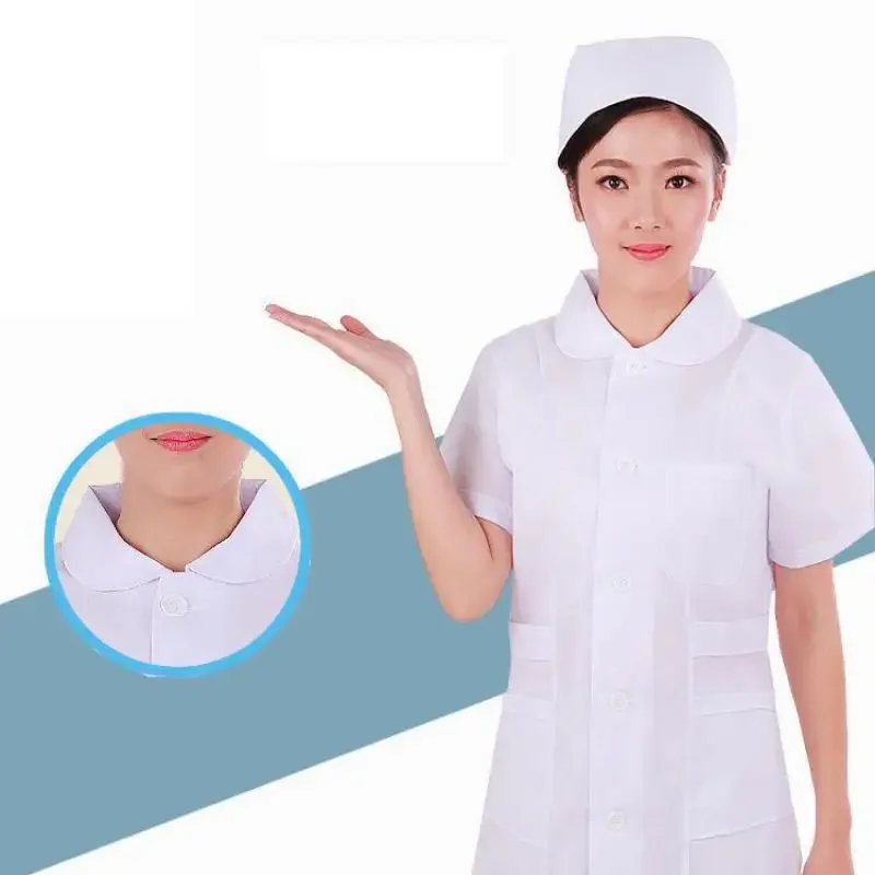 2025 Krankenschwesteruniform, Laboruniform für Frauen, Uniformen, Arbeitskleidung, Apotheke, weißer Mantel, Kostüm, weiblich, Spa, Schönheitssalon, langes Jackenkleid