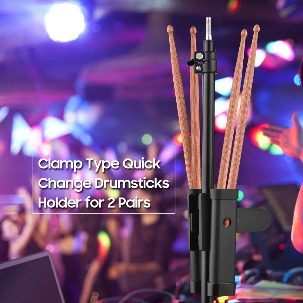 Premium Black Drumsticks Holder ABS Anti-Slip Rubber Pad Drumstick Grabber Angle Adjustable Stick Holder For Drum Set