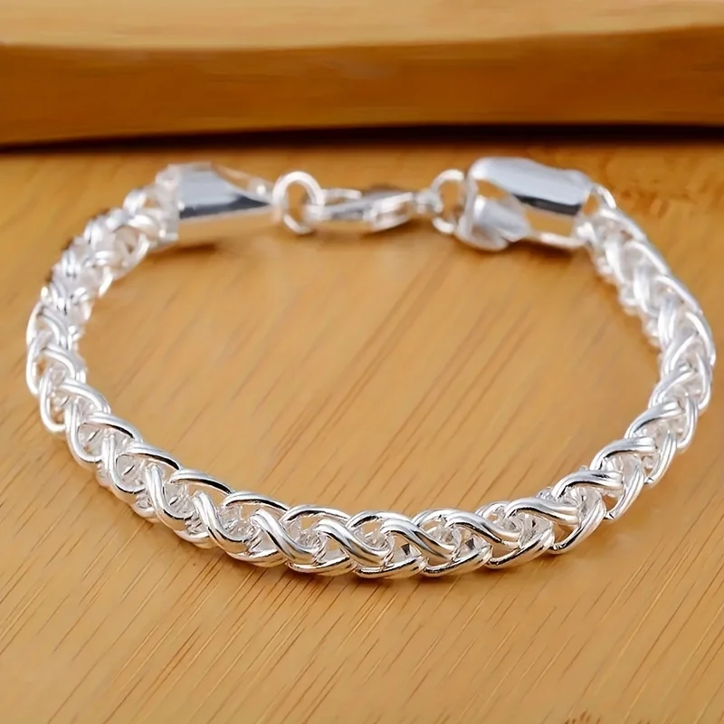 Pulsera de Cordón Trenzado Plateado de 6mm para Hombre, Accesorio de Moda - Perfecta para Uso Diario y Fiestas