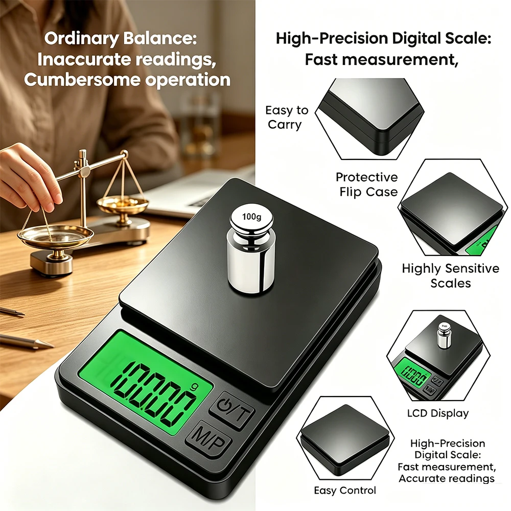 Balance de poche numérique haute précision 1000g x 0,1g, balance à grammes pour bijoux, aliments, onces, céréales, écran LCD rétroéclairé, mini, voyage