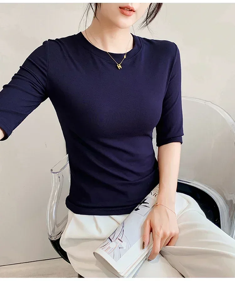 2026 Basic Einfarbiges Kurzarm-T-Shirt mit Rundhalsausschnitt, Eng Anliegend, Sommerliches Casual-Oberteil für Damen, Y2K Vintage Top, Harajuku Streetwear – Detail 20