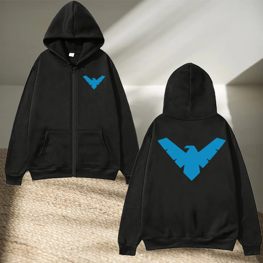 Hot Sale 2026 Personality Nightwing Graphics printed Winter Zipper Hoodie Unisex harajuku Retro Coat Men women Fleece Sweatshirt