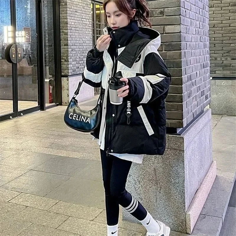 Winter Women Medium Long Styles Down Cotton Coat Korean Female Parkas Jacket 2024 Ladies Hooded Splicing Together Puffer Outwear