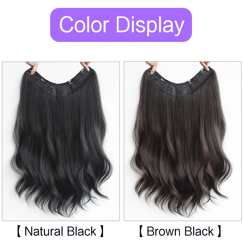 Aosiwig Synthetic Long Hair Extension Clip In Hair One Piece V-shaped Wavy Straight Black Natural Fake Hairpiece For Women