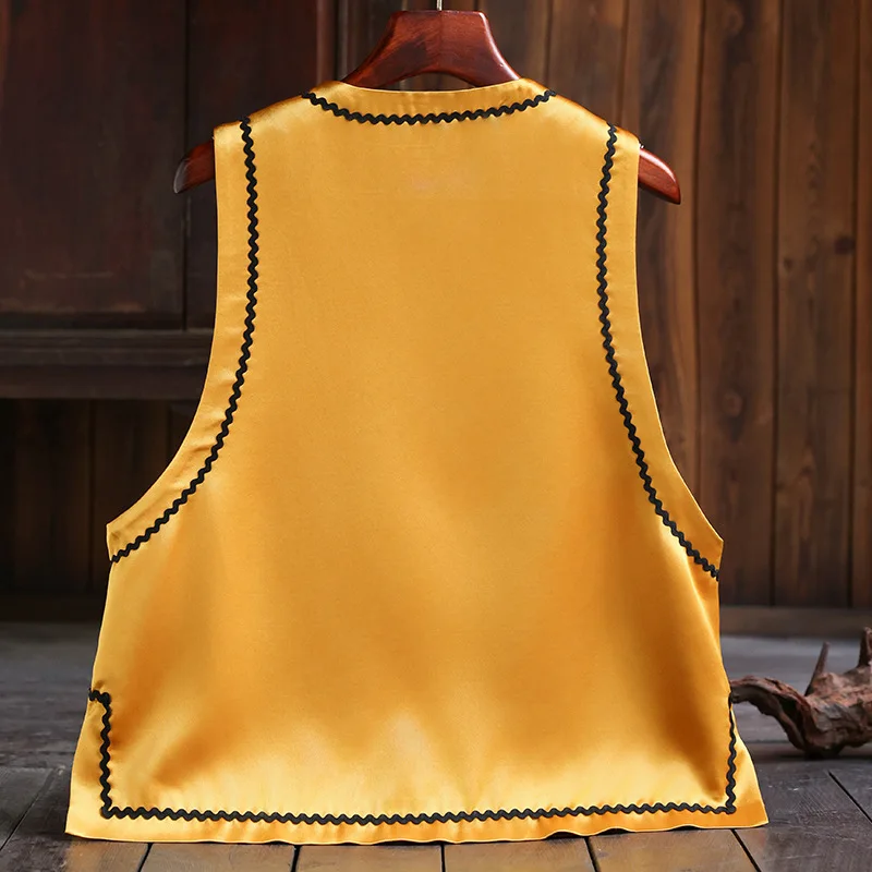 Chinese Style Spring Vest Women's Embroidery Flowers Loose Acetate Sleeveless Lady Top S-XXL