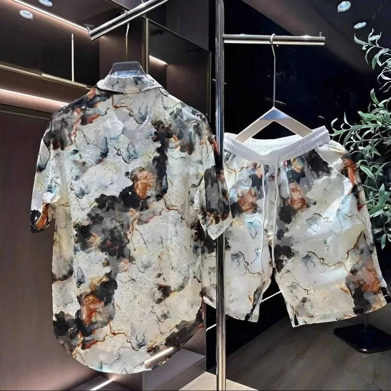 Fashionable And Casual Men's New High-end Trendy Printed Shorts And Shirts Two-piece Trendy Casual Suit - view 4