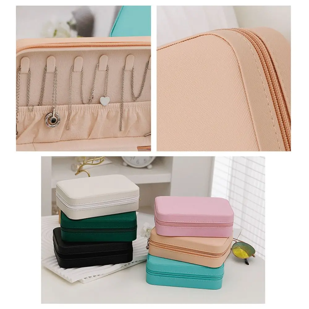 Leather Trinkets Storage Organizer Dustproof Large Capacity Jewelry Storage Case Simple Solid Color Jewelry Display Box For Home