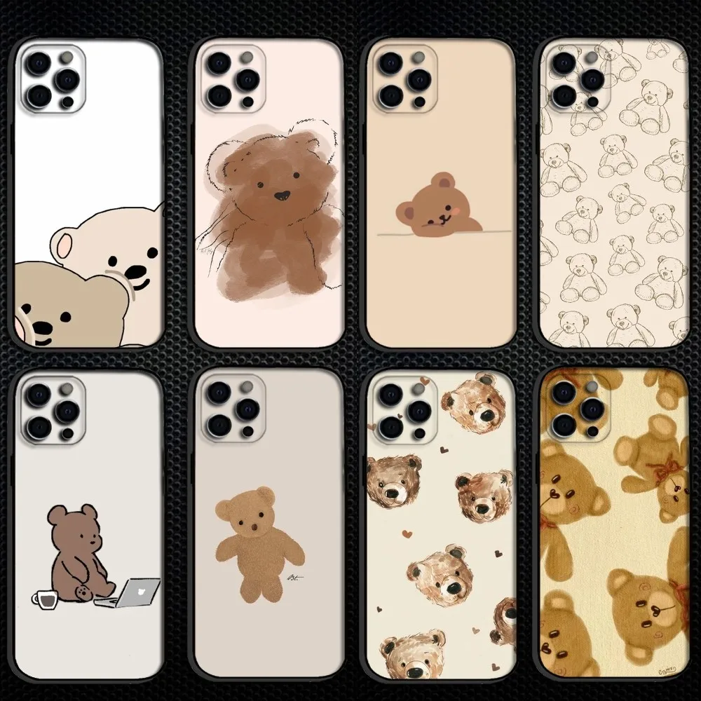 

cute little bear Phone Case For iPhone 16,15,14,13,12,11 Plus,Pro Max, Soft Silicone Black Cover