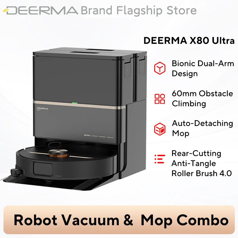 Robot aspirateur DEERMA X80 Ultra, aspiration puissante 23 000 Pa, évitement d'obstacles double laser