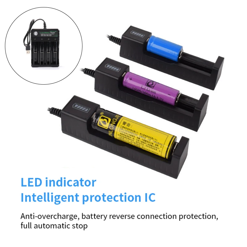 18650 1/4 Slots Charger For 14650 16340 16650 18350 4.2-5V AC Dual Rechargeable Lithium Battery Smart Charger Fast Charge