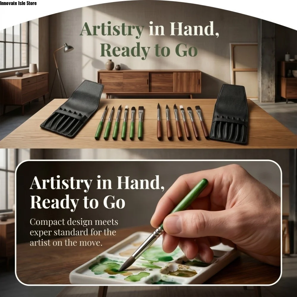6Pcs/set Short Handle Travel Watercolor Brushes Mini Wooden Handle Paint Brush Set Professional Portable Artist Brush Set Hiking