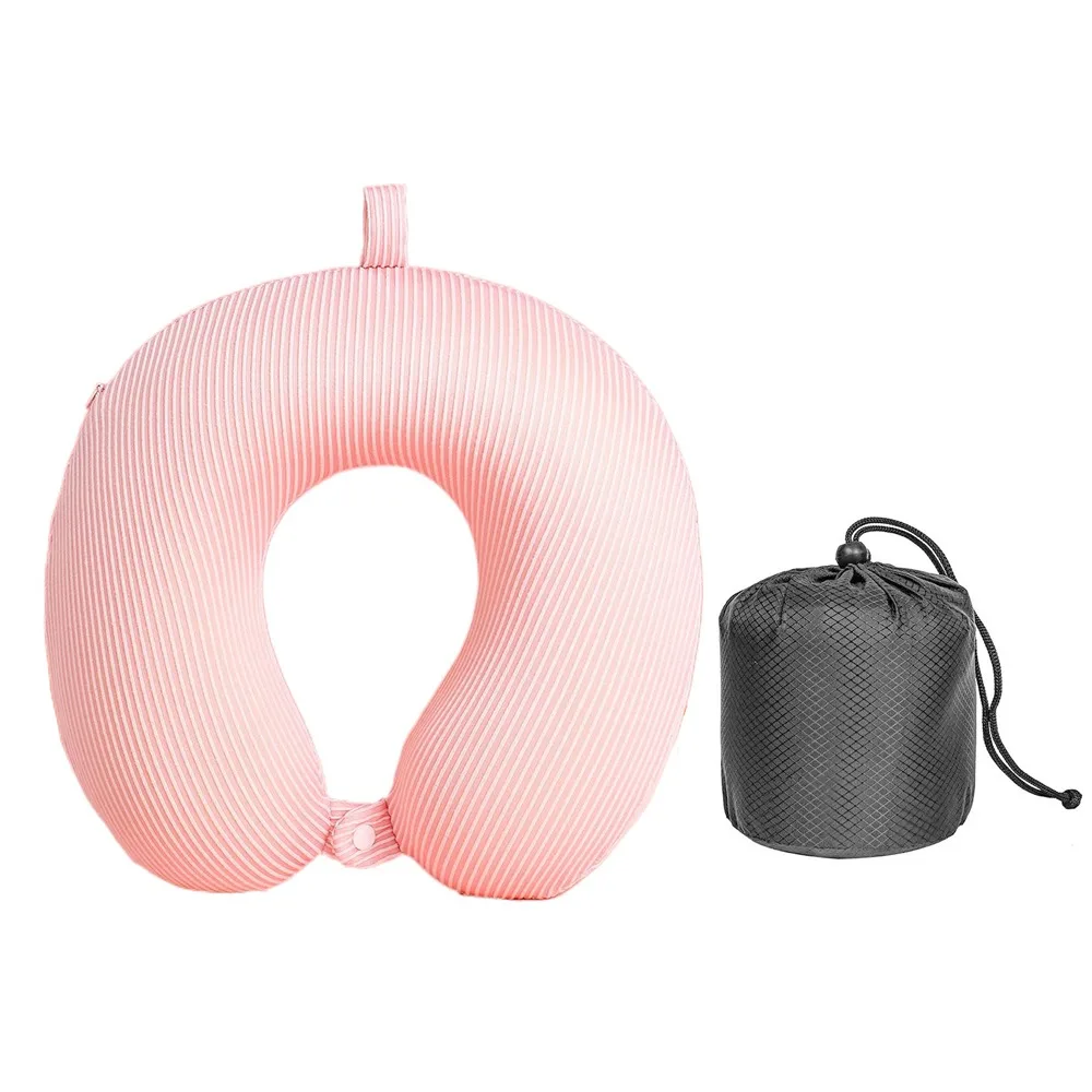 

Slow Rebound U-shaped Pillow Portable with Storage Bag Travel Neck Cushion Removable Stripes Design Airplane Nap Pad Home Use