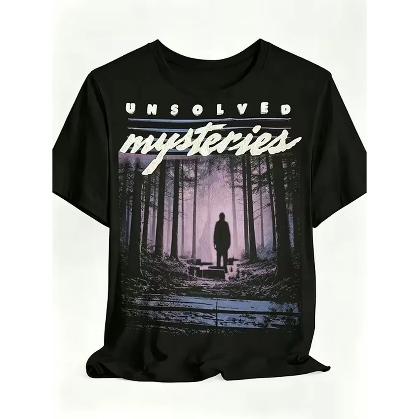 Mens Womens 80S Mystery Forest Silhouette Graphic Unisex 100 Cotton T Shirt Soft Casual Streetwear Essential All Match Style Affordable Daily Wear Perfect Christmas Gift For Fans 220G