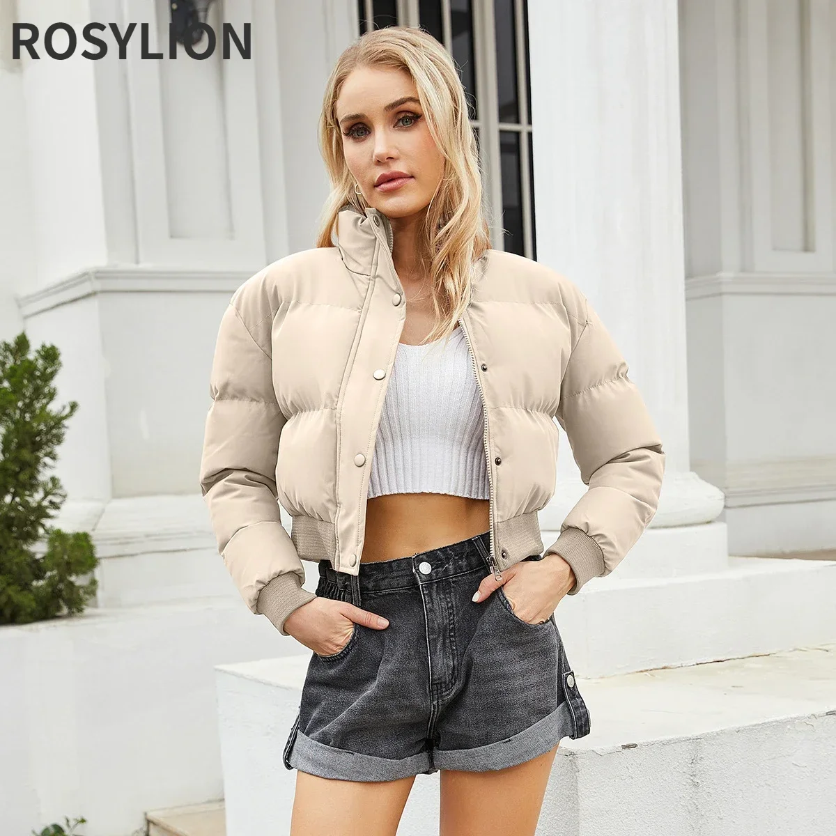 Women Short Cotton Winter Windbreaker High Collar Long Sleeve Warm Parkas Casual Ladies Jacket Loose Puffy Quilted Coat S-XXL