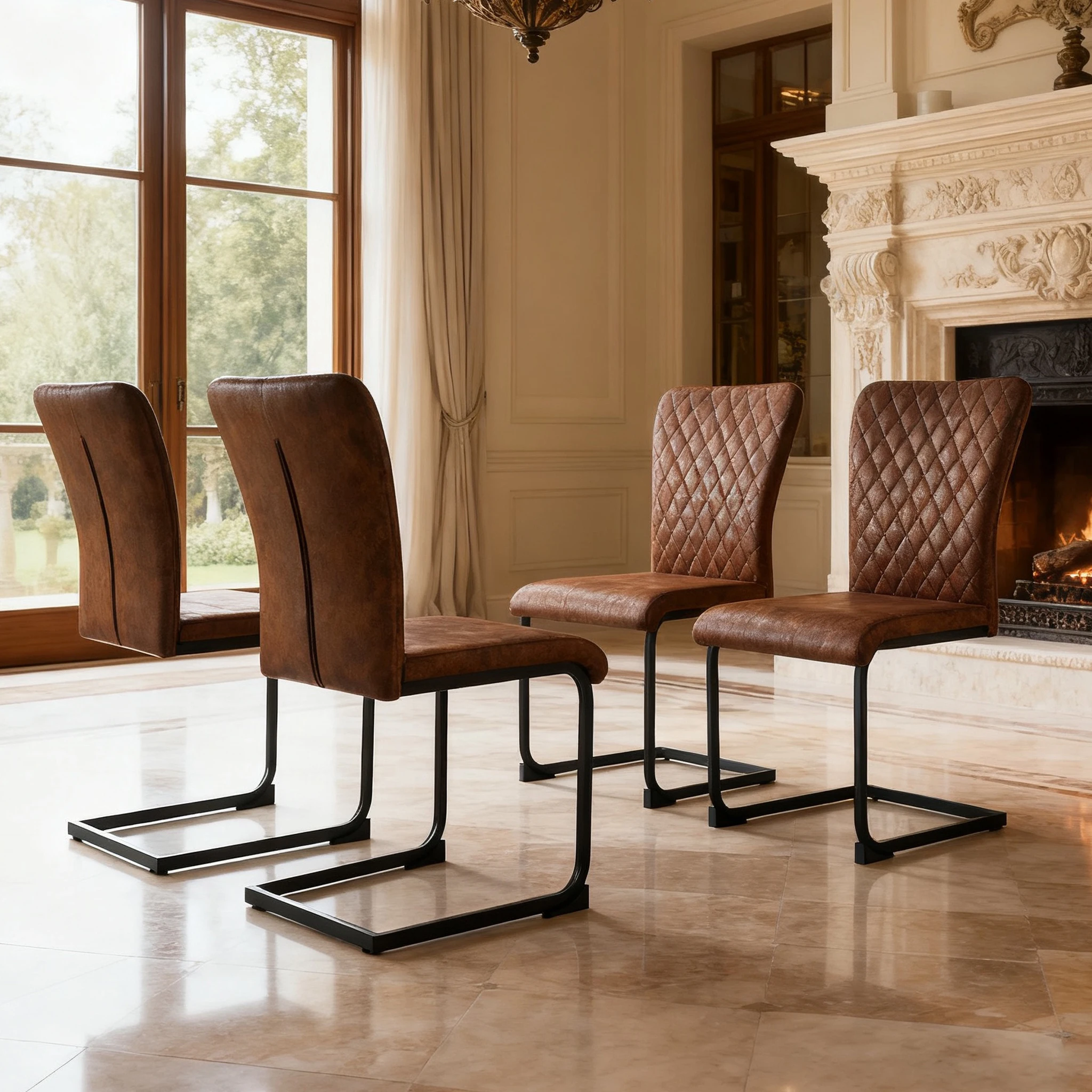 JYMTOM Freischwinger Schwingstuhl Esszimmerstühle Hohe Rückenlehne, Metallgestell, Küchenstuhl, Wohnzimmerstuhl, Bürostuhl