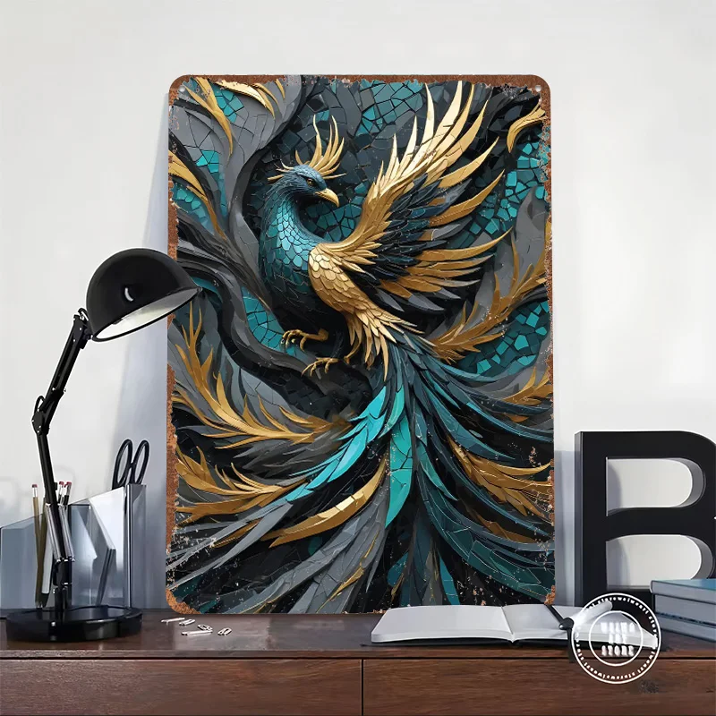 Abstract Peacock Kintsugi Metal Poster Tin Sign Wall Art Home Decor Customizable Metal Signs for Home Decoration Bar Accessories