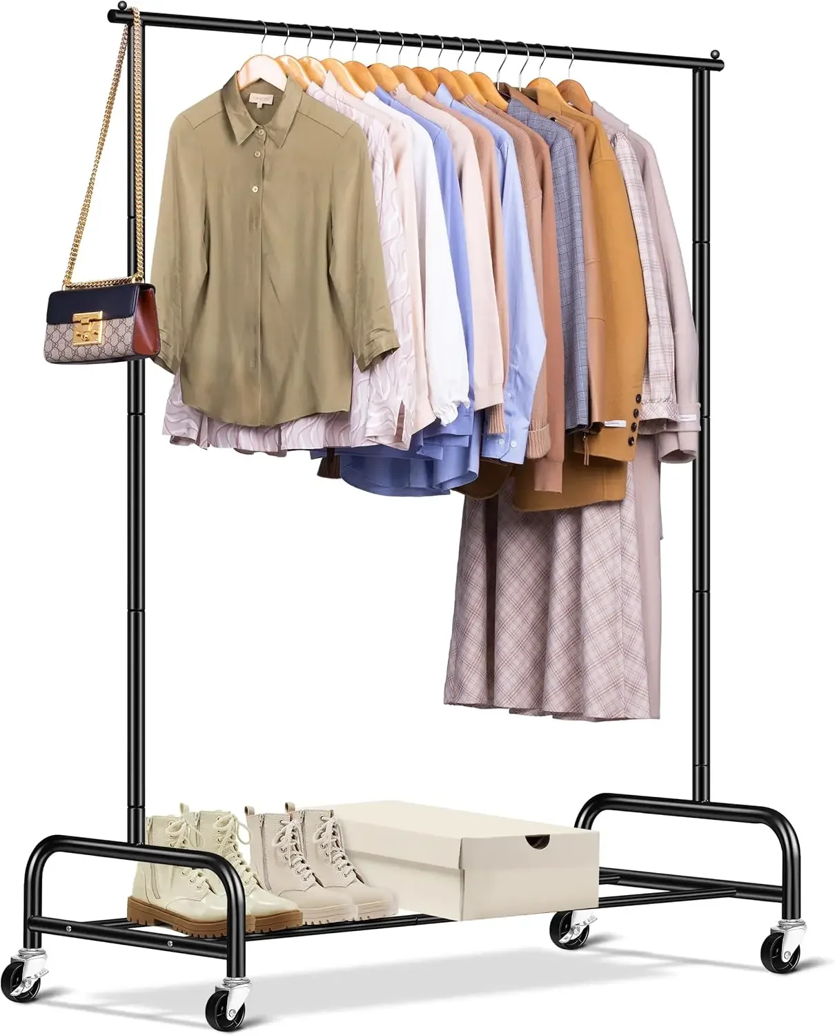 Heavy Duty Clothing Racks for Hanging Clothes Rack, 43" Wide Rolling Garment Rack Metal Clothing Hanger Rack with Wheels