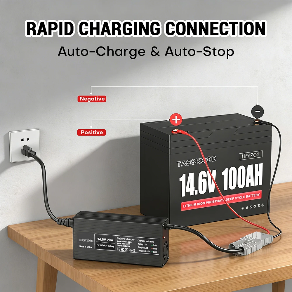 Ładowarka do akumulatorów litowych 12V 20A do akumulatorów LiFePO4 12V, inteligentna ładowarka AC-DC 14.6V do akumulatorów LiFePO4 4S o głębokim cyklu rozładowania do łodzi i kamperów. — zdjęcie produktu 3