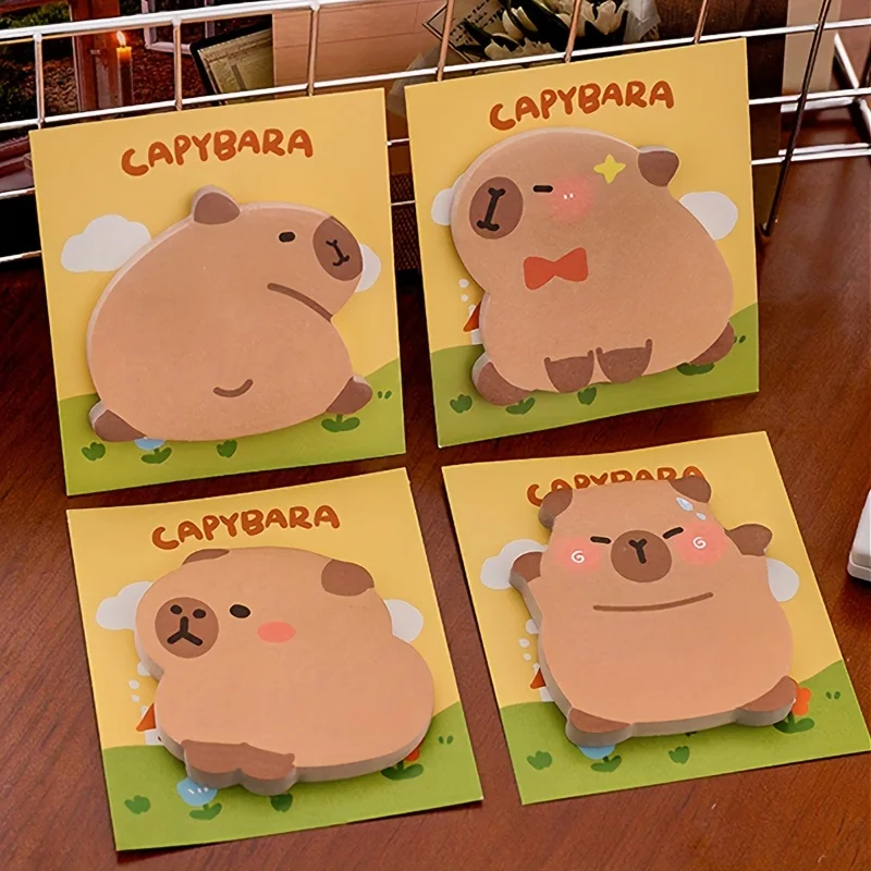 

120 Sheets (4 Packs) Cartoon Capybara Shaped Self-Stick Memo Notes - Creative Oblong Sticky Notes