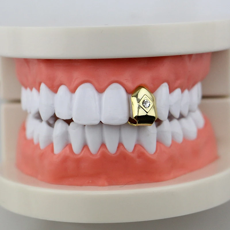 Single Hip Hop Teeth Grillz Fashion Rhinestones Gold Silver Color Removable Grills Dental Mouth Punk Teeth Caps Party Jewelry