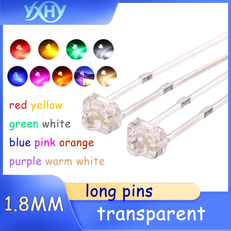 1.8 مللي متر فراشة صغيرة شفافة في خط LED خرزة مصباح قدم طويلة أحمر أصفر أزرق أخضر أبيض وردي أرجواني ضوء تسليط الضوء على إنديكا