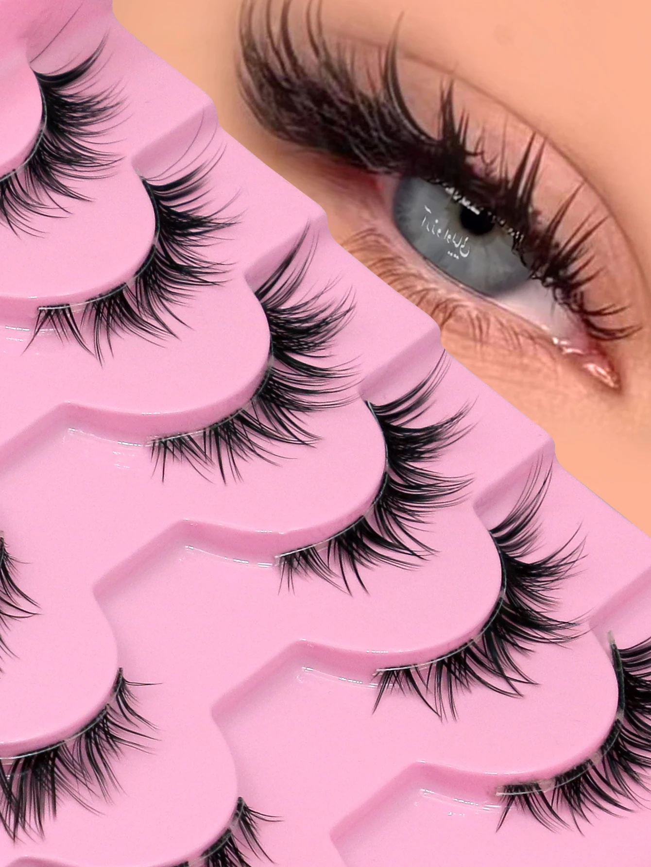 VELTRINAY False Eyelashes Clear Band Fox Lashes Natural Wispy Strips Lash Manga Spiky Natural Look Fake Eyelashes Makeup