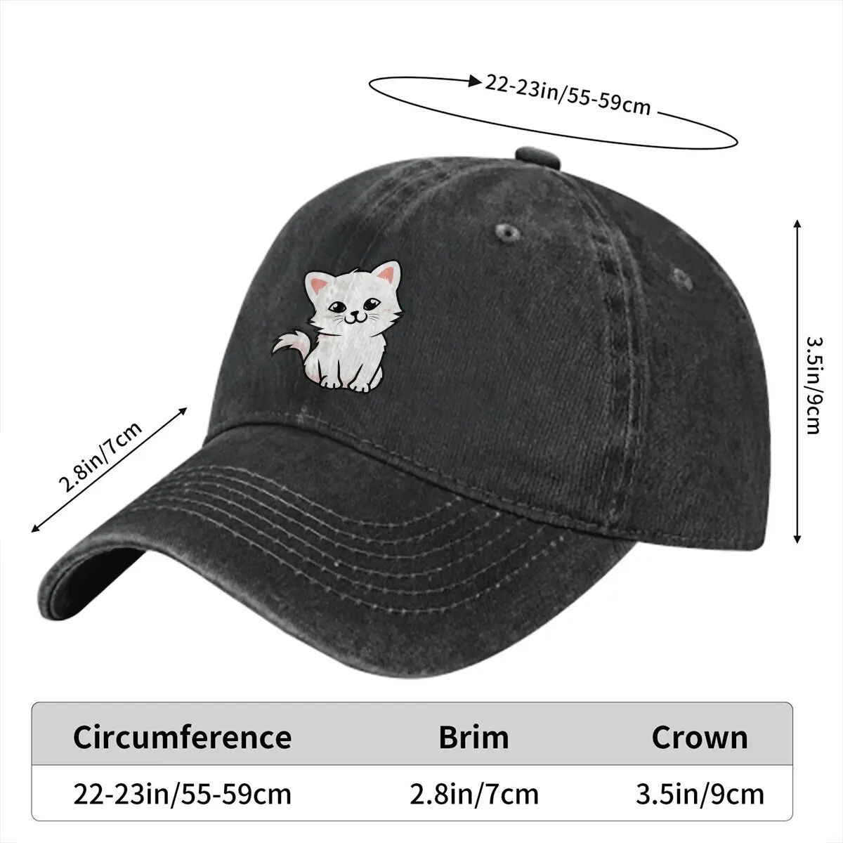 Pure Color Dad Hats White Women's Hat Sun Visor Baseball Caps Cute Cat Animals Peaked Cap