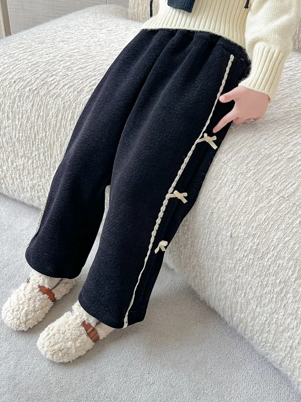 

Женские повседневные брюки Thiened Fce, осенне-зимние новые теплые прямые брюки с кружевными узлами по бокам