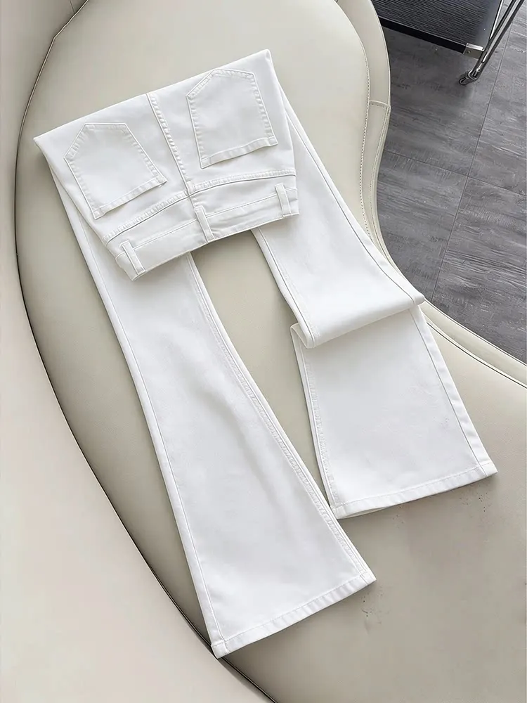 White Slim Fit Straight Leg Jeans Men's American High Street Style Micro Flared Pants Youth Casual Wear All Seasons