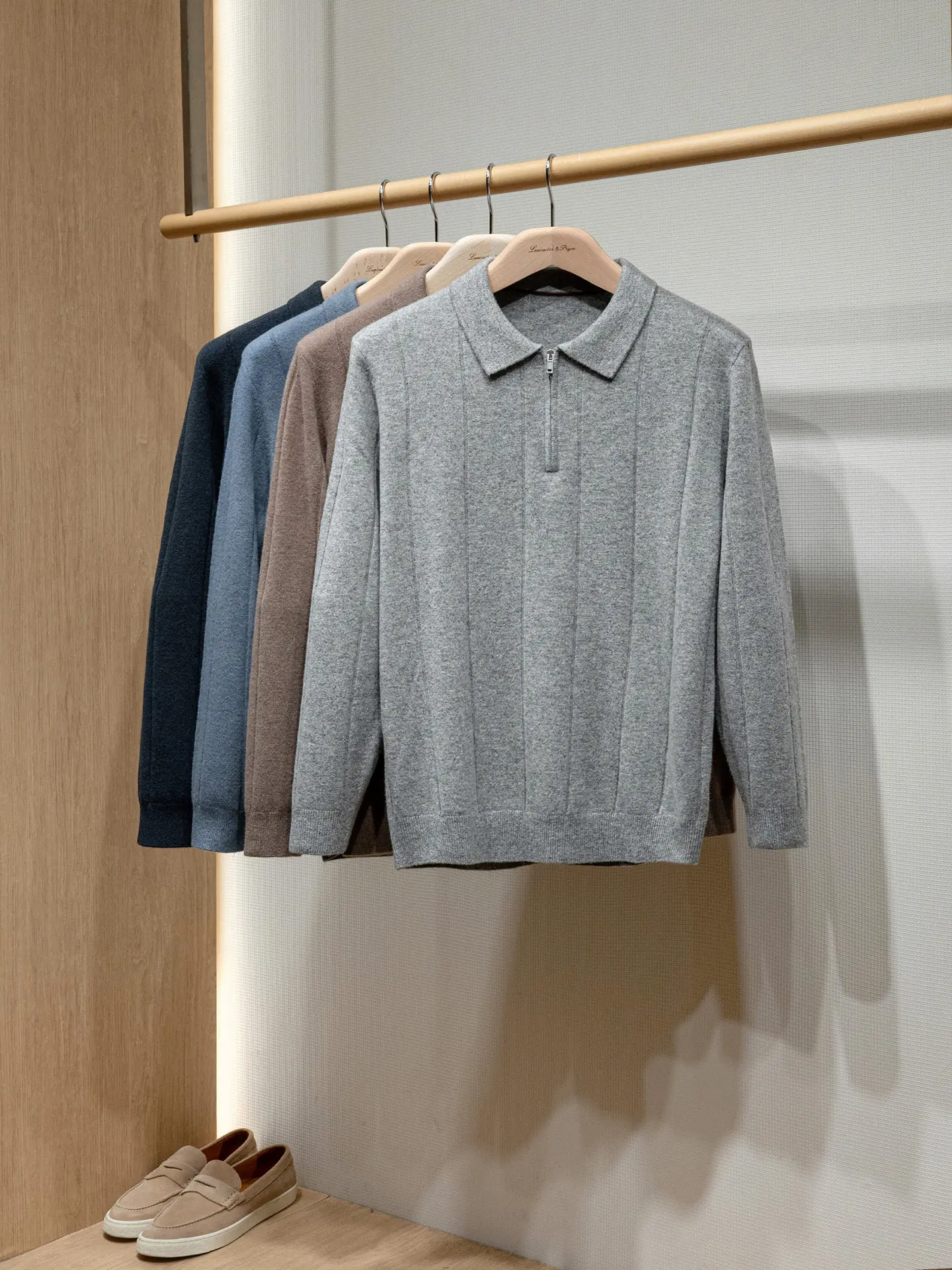LP cashmere wool blended old money wind men's half zipper lapel knitted sweater