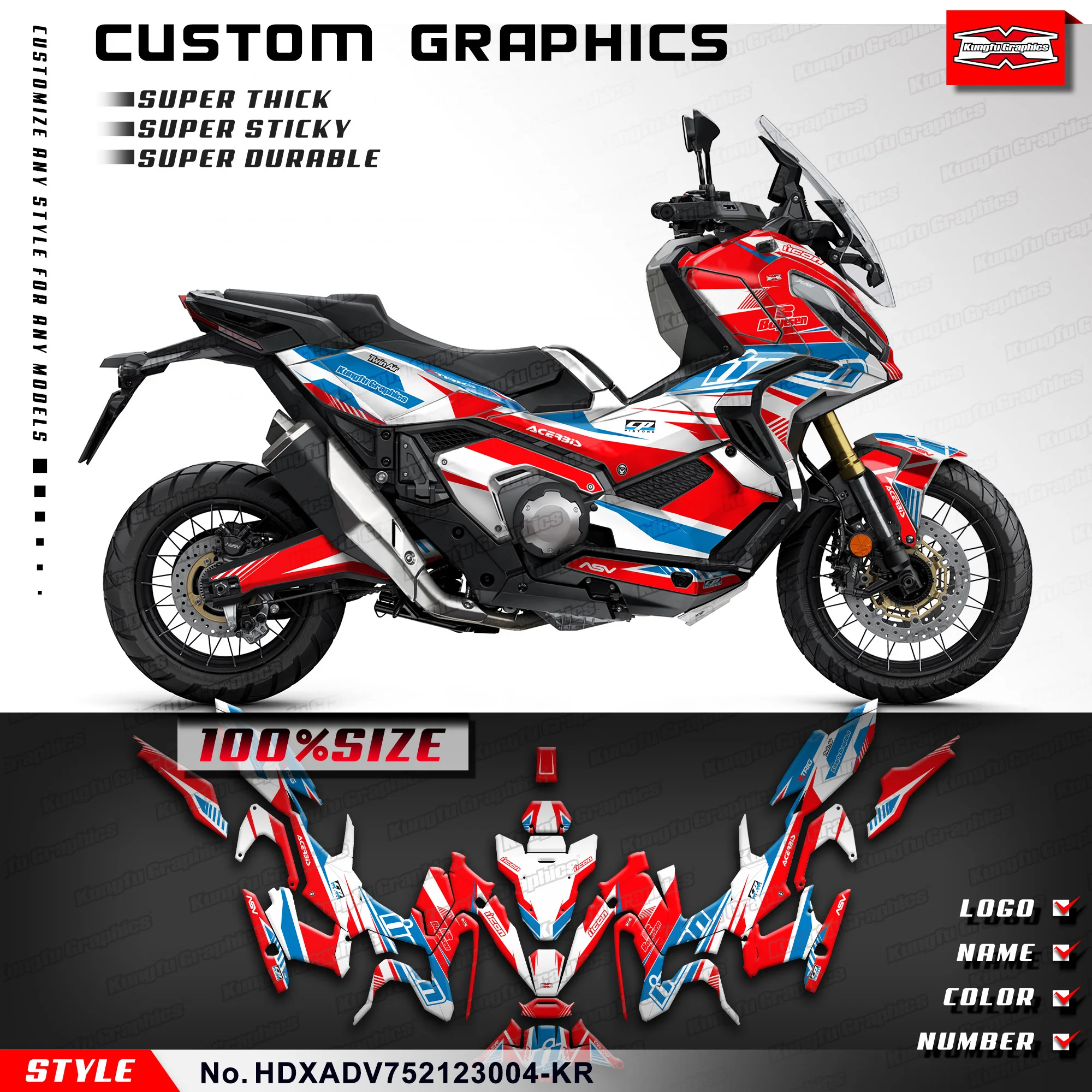 

KUNGFU GRAPHICS Decals Stickers Vinyl Wrap Kit for Honda X-ADV 750 2021 2022 2023, HDXADV752123004-KR