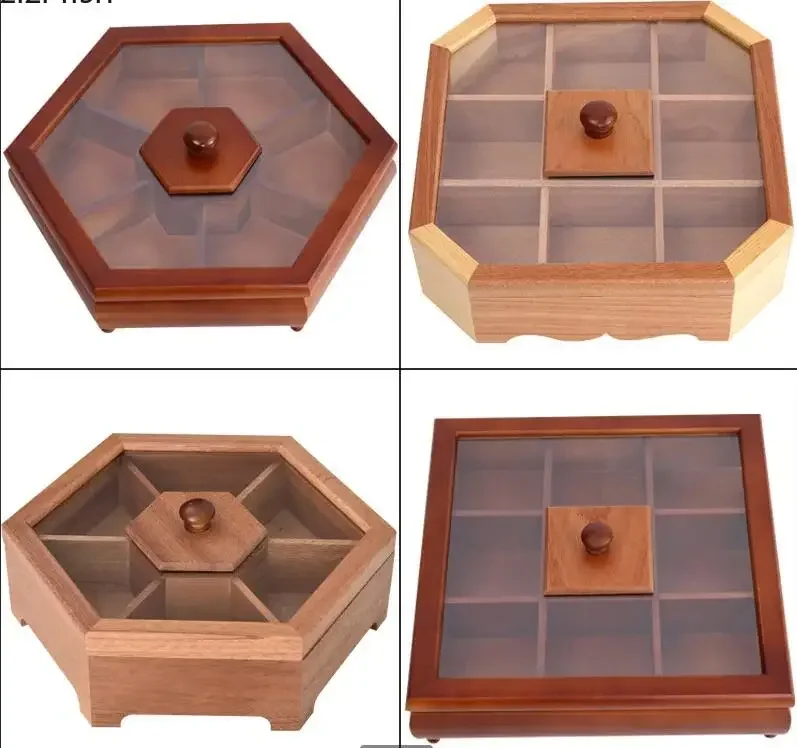 

Pine Chinese Dried Fruit Box Living Room Split with Cover Candy Wood Nut Snack Solid Storage