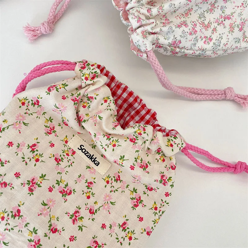 

Женский карман для хранения на шнурке, сумка-тоут, веревка, косметичка, органайзер, милый цветок, маленькая губная помада, косметический кошелек для монет, ключ