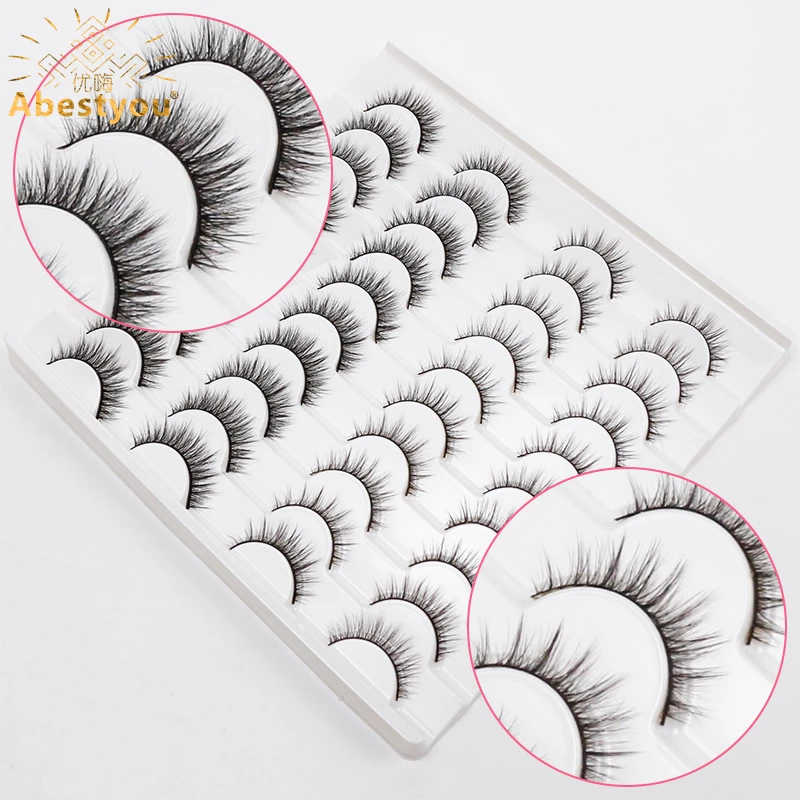 

Abestyou 3d 20pairs Natural Look Light Wispy Fluffy Faux Mink Lashes Tray Korean Makeup Individual Eyelashes Extension Wholesale