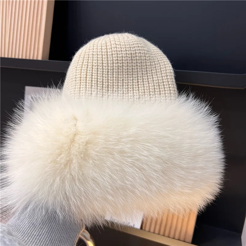 New Stylish Beanie Hats for Women Winter Warm Fluffy Bone Cap Soft Outdoor Thick Natural Fox Fur Hat Female Dome Hats