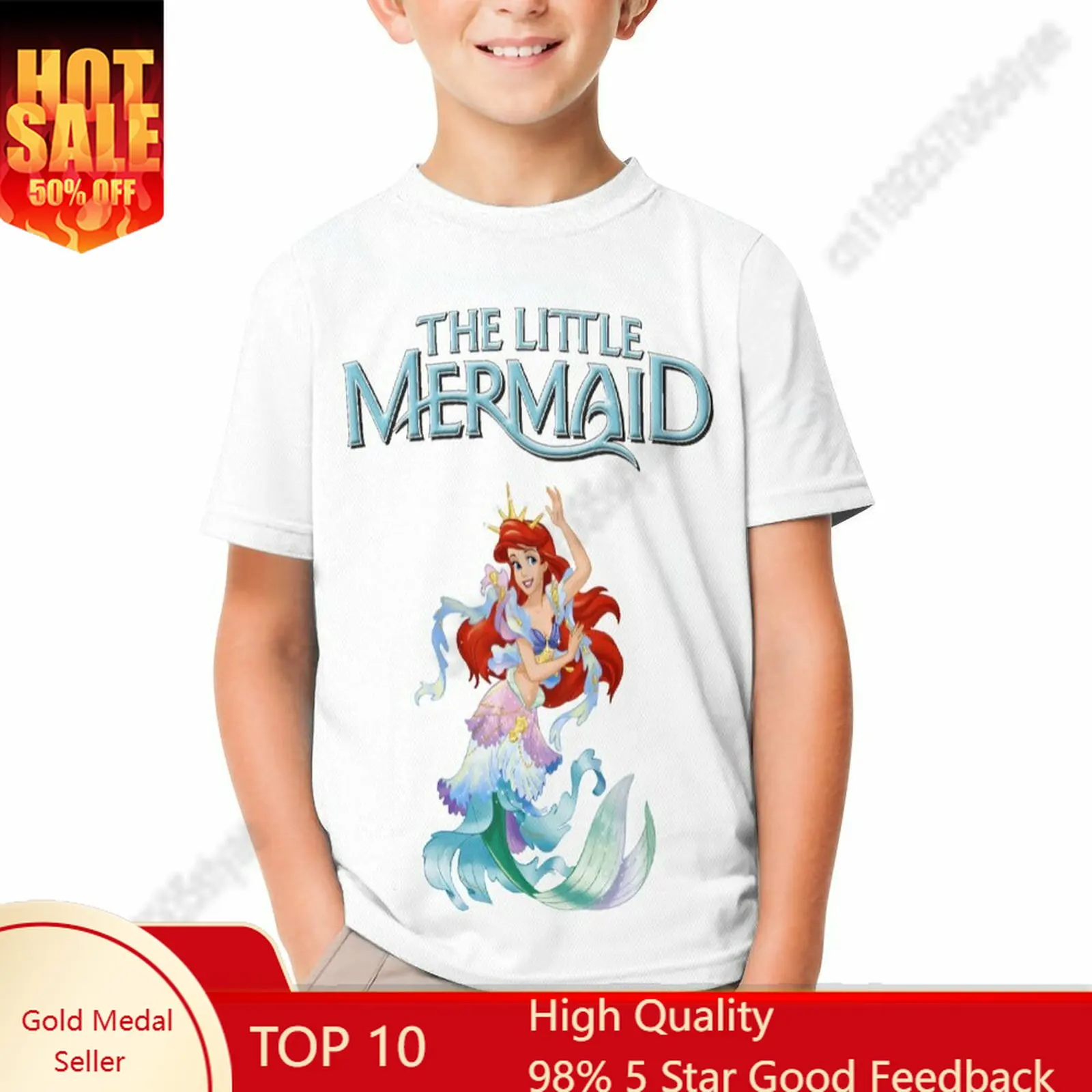 

The Little Mermaid T Shirt Boy Girl Short Sleeve Print Fashionable Cute Casual Cotton TShirt Crew Neck Children Child Tee