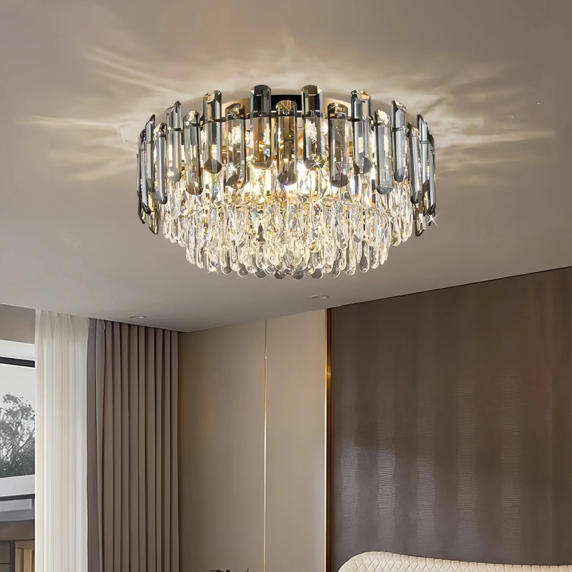 Nordic luxury crystal ceiling light circular LED Chandelier suitable living rooms bedrooms modern home decoration lighting