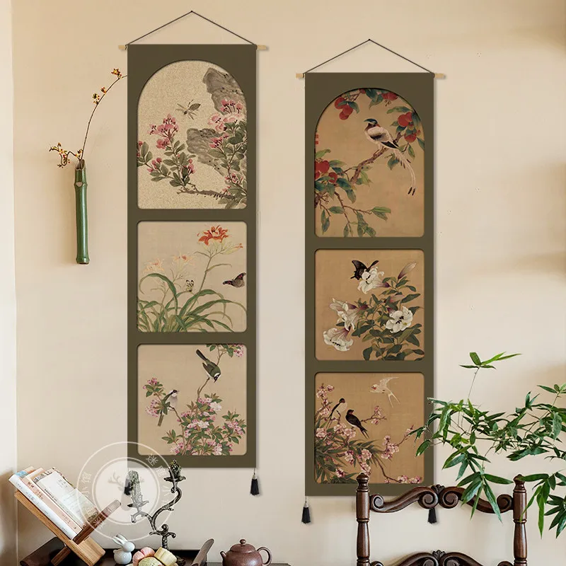 French Retro Fabric Wall Tapestry European Wabi‑Sabi Hanging Cloth for Dining Room Living Room Aisle Corridor Wall Decor