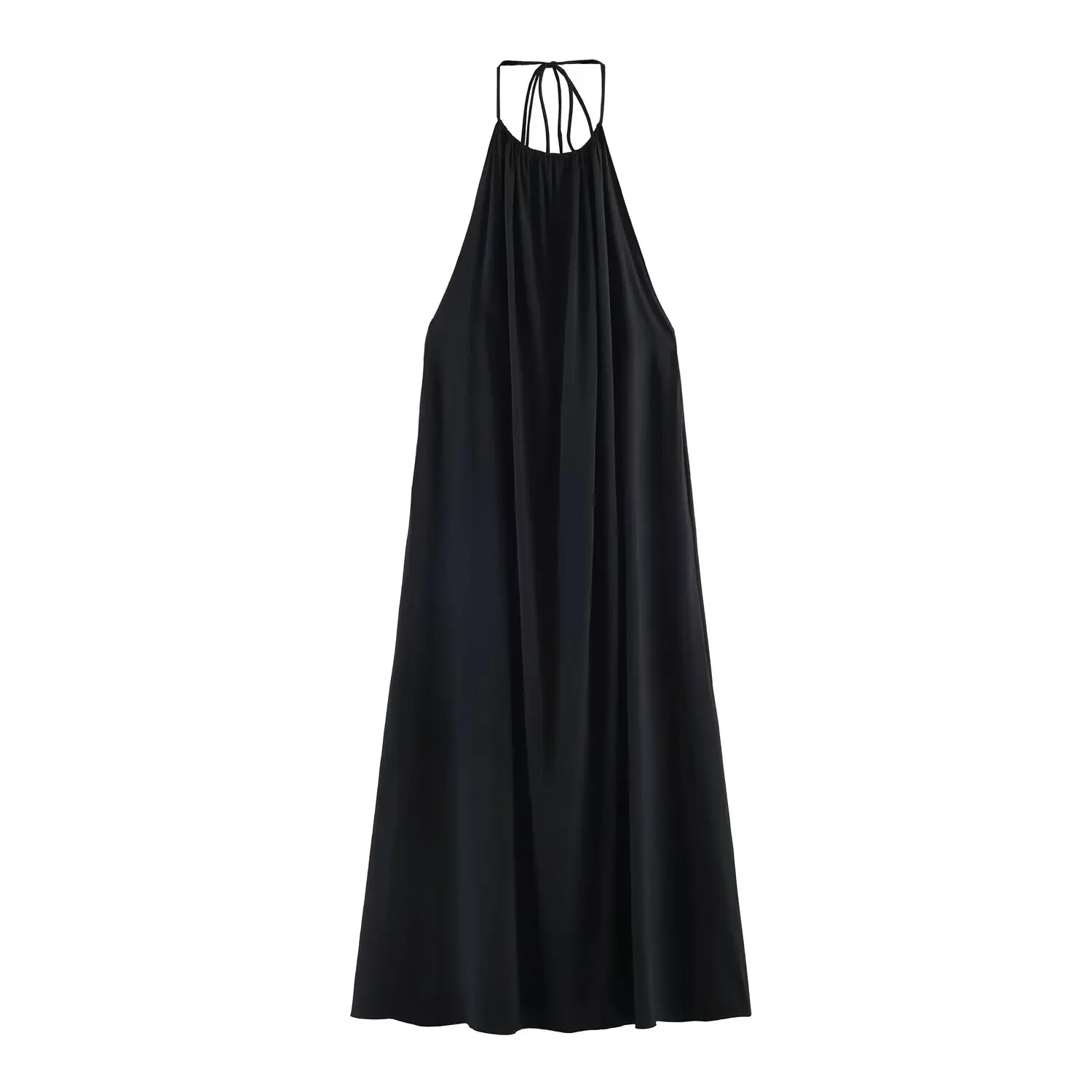 TFMLN Damen rückenfreies Neckholder-Maxikleid, elegantes, einfarbiges, lockeres Kleid mit Schnürung und Ärmeln, Sommer 2026, für Damen, Party, Abendrobe – Detail 2