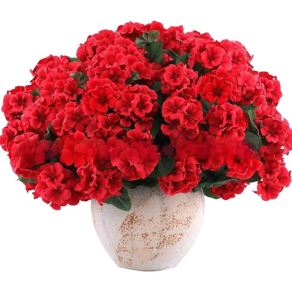 Non Perishable Artificial Geraniums for Continuous Use in Entryways Hallways Stair Landings and For Outdoor Seating