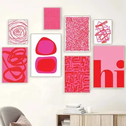 Abstract Pink Red Line Modern Set of 8 Poster Prints Hi Canvas Painting Trendy Wall Art Gallery Living Room Home Decor