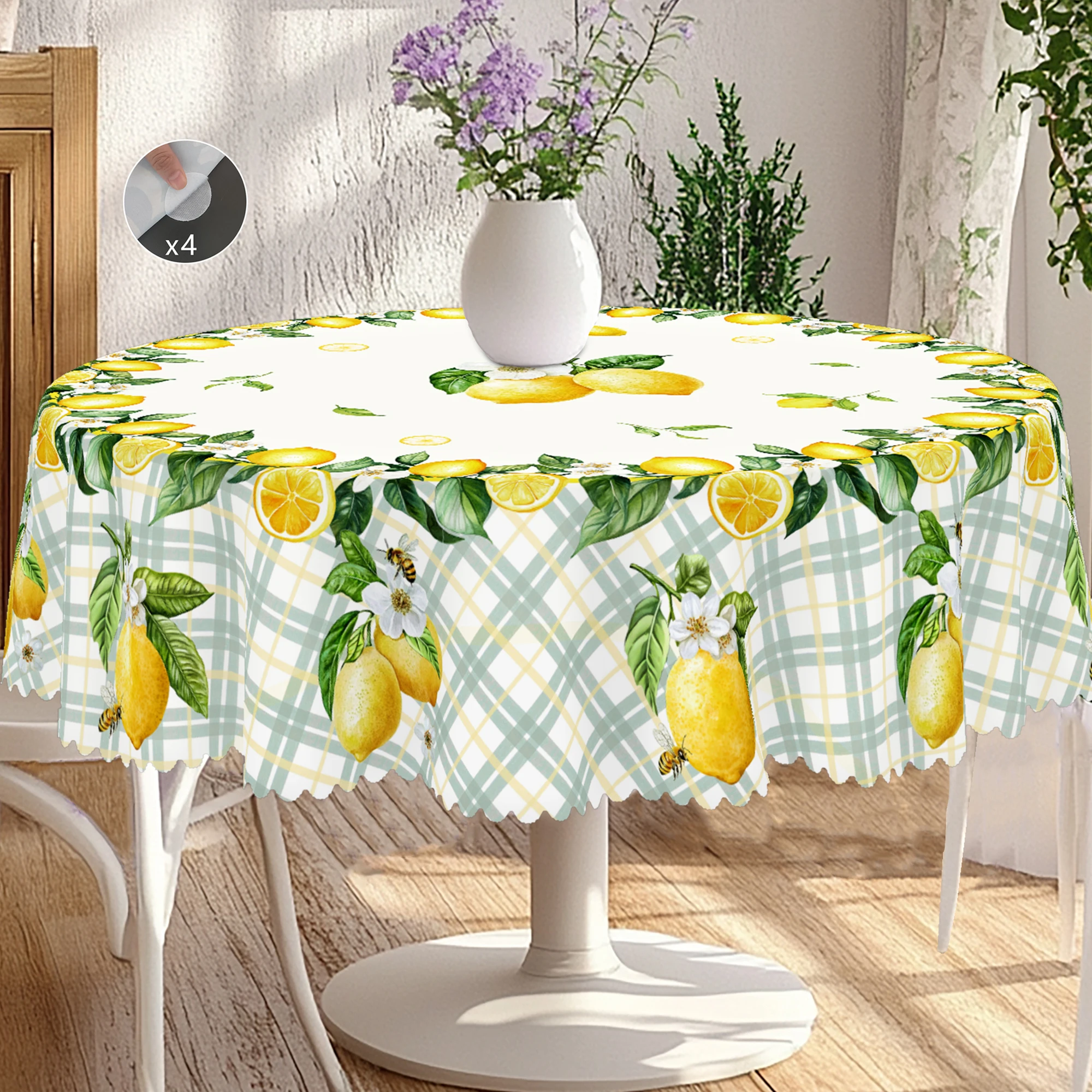 1 Piece Lemon Theme Printed Tablecloth, Country Farmhouse Style, Bright Lemon, Bee Pattern Design, Suitable for Spring and Summer Holiday Parties, Camping Style, Picnic, Garden Birthday Party Decoration, Kitchen Accessories, Restaurant Terrace, Indoor and Outdoor Tablecloths, Perfect Gifts for Friends, Multiple Sizes Available