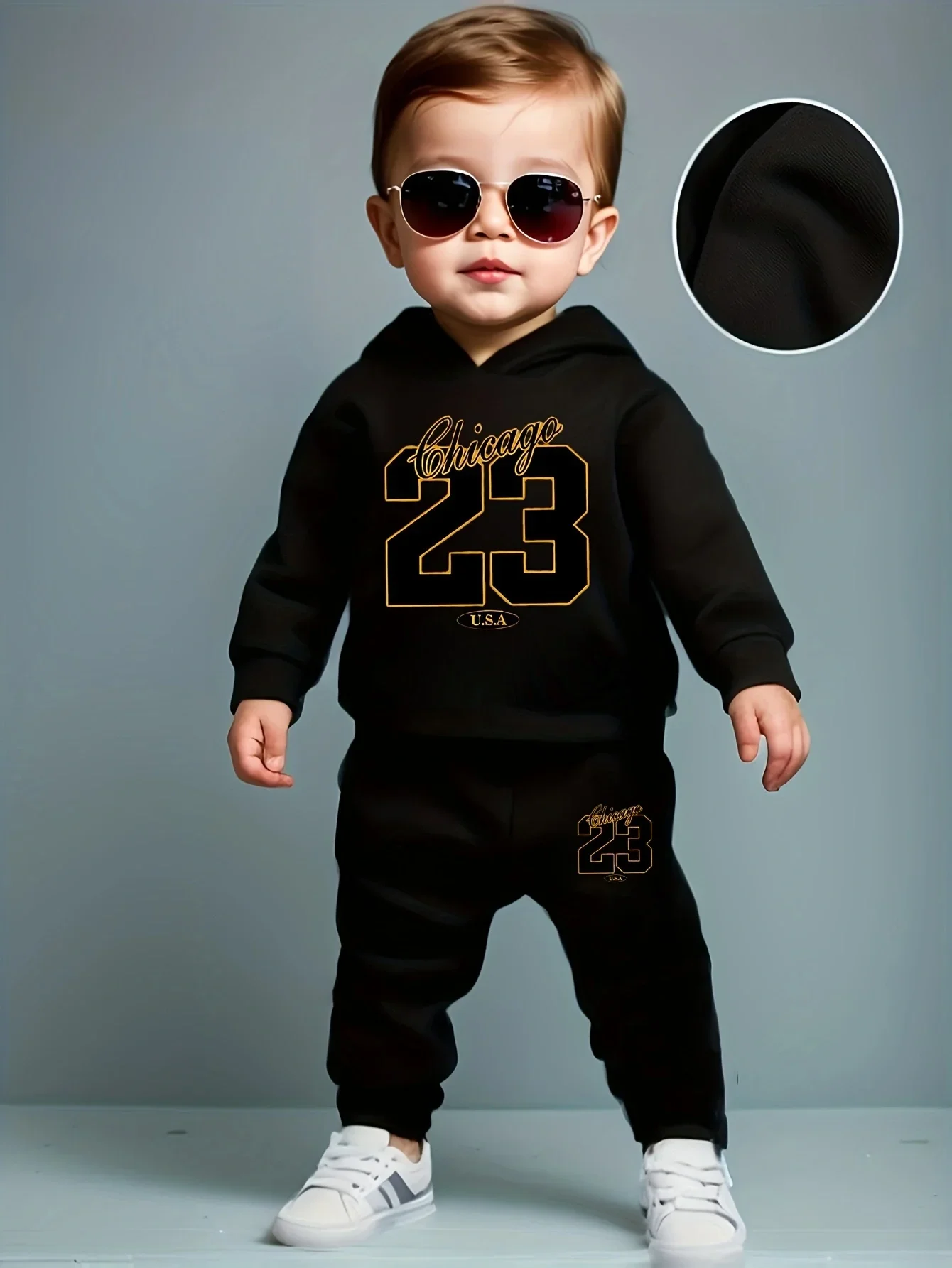 

Baby Boy Size 23 Fleece 2-Piece Set - Hooded Long Sleeve Digital Pattern Sweatshirt & Long Pants for Casual Wear
