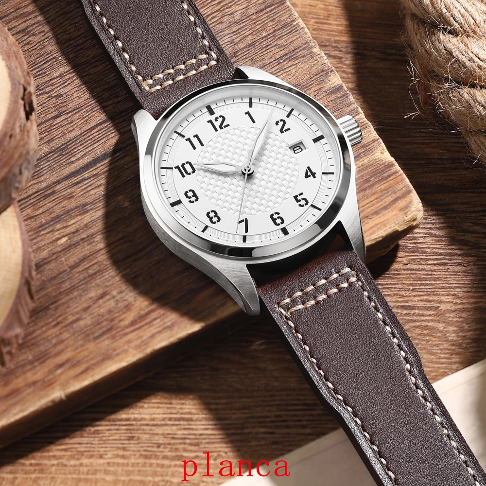 40MM Men's leisure Stainless steel Watch Leather Watch strap NH35 Automatic Movement