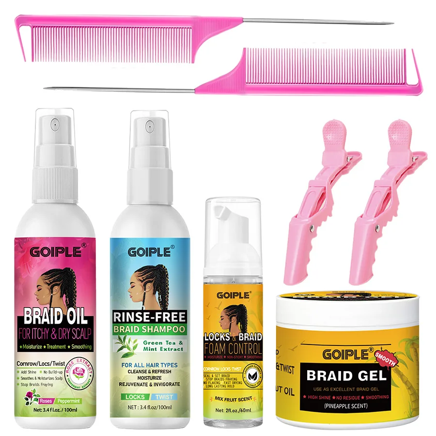 Braid Hair Care Kit Rinse-free Shampoo Clean Foam Mousse High Shine Braiding Gel for Dreadlocks Cornrows and Styling Accessories