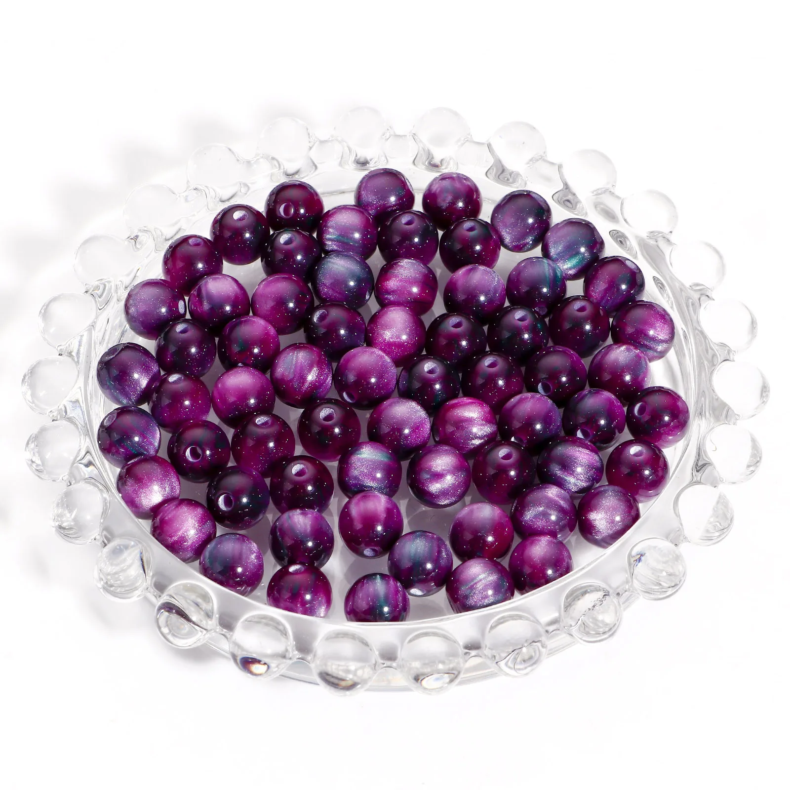 New 100 PCs 8mm Acrylic Beads Multicolor Round Watercolor Mermaid Bead For Jewelry Making Bracelet DIY Charm Hole: Approx 1.5mm image 5