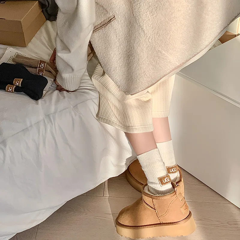 1Pair Middle Tube Mid-Tube Socks Winter Warm Velvet Thickened Pile Socks Solid Knitted Keep Warm Snow Boot Socks