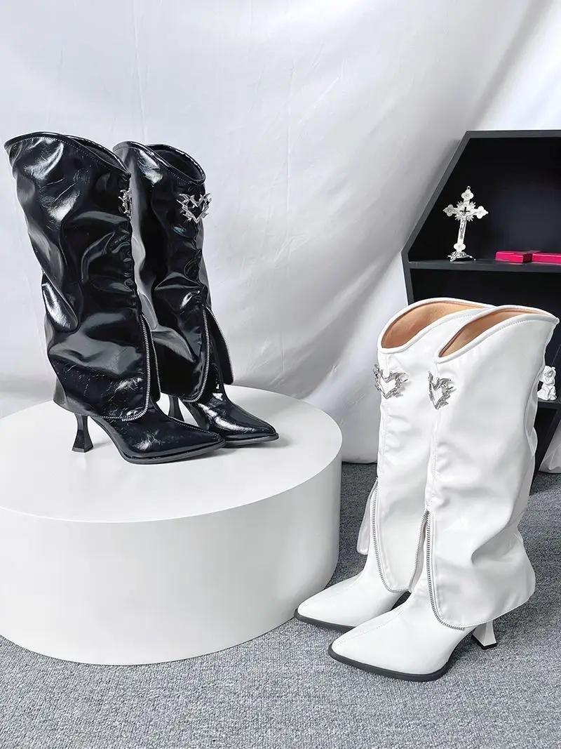 PU Leather Thin Heel Boots, Botas de pilha, Botas de chaminé, Botas de joelho, Girl Killer Dress Shoe, Transferência Student Cos Shoes